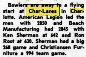 Char Lanes - Sep 1963 Results